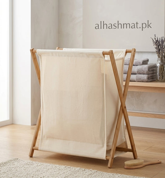 Bamboo X Frame Laundry Hamper - Beige
