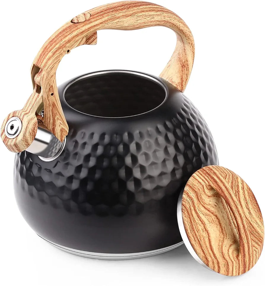 Whistle Kettle With Wooden Handle Triple Bottom By Haus Roland, Stainless Steel Teapot for Stovetop 3liter