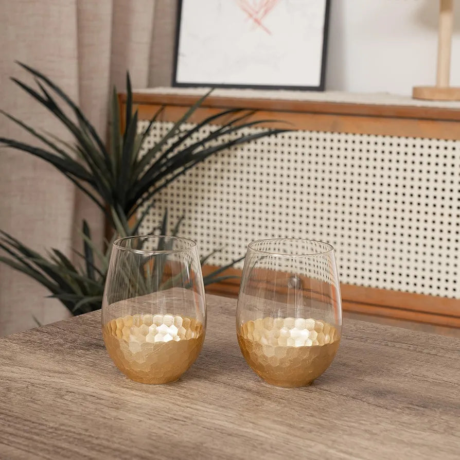 Luxurious High Quality Stemless Wine Glass With Honeycomb Motif