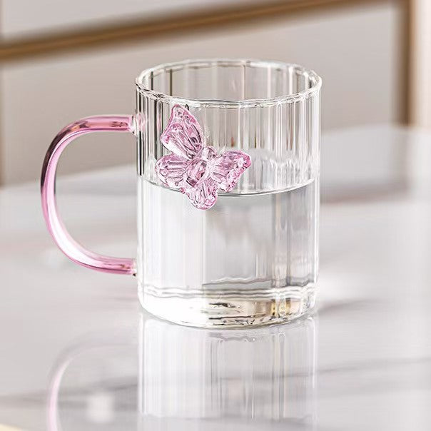 High Borosilicate 3D Butterfly Striped Glass Coffee, Milk, Tea, Water Cup