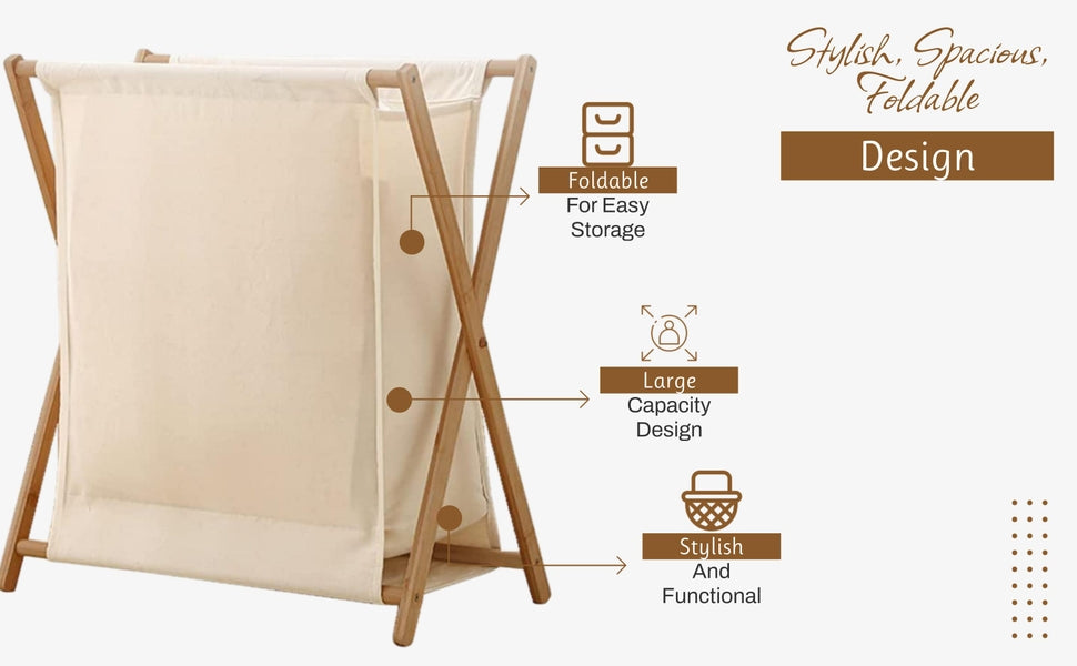 Bamboo X Frame Laundry Hamper - Beige