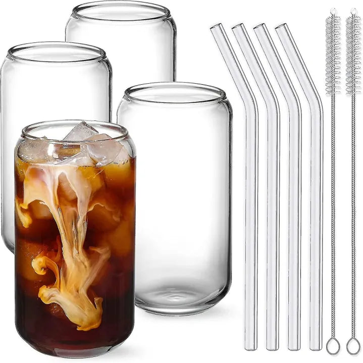 Set of 6 - Transparent Reusable Glass Straws With Cleaning Brush, Glass Drinking Straws - Clear Glass Straws