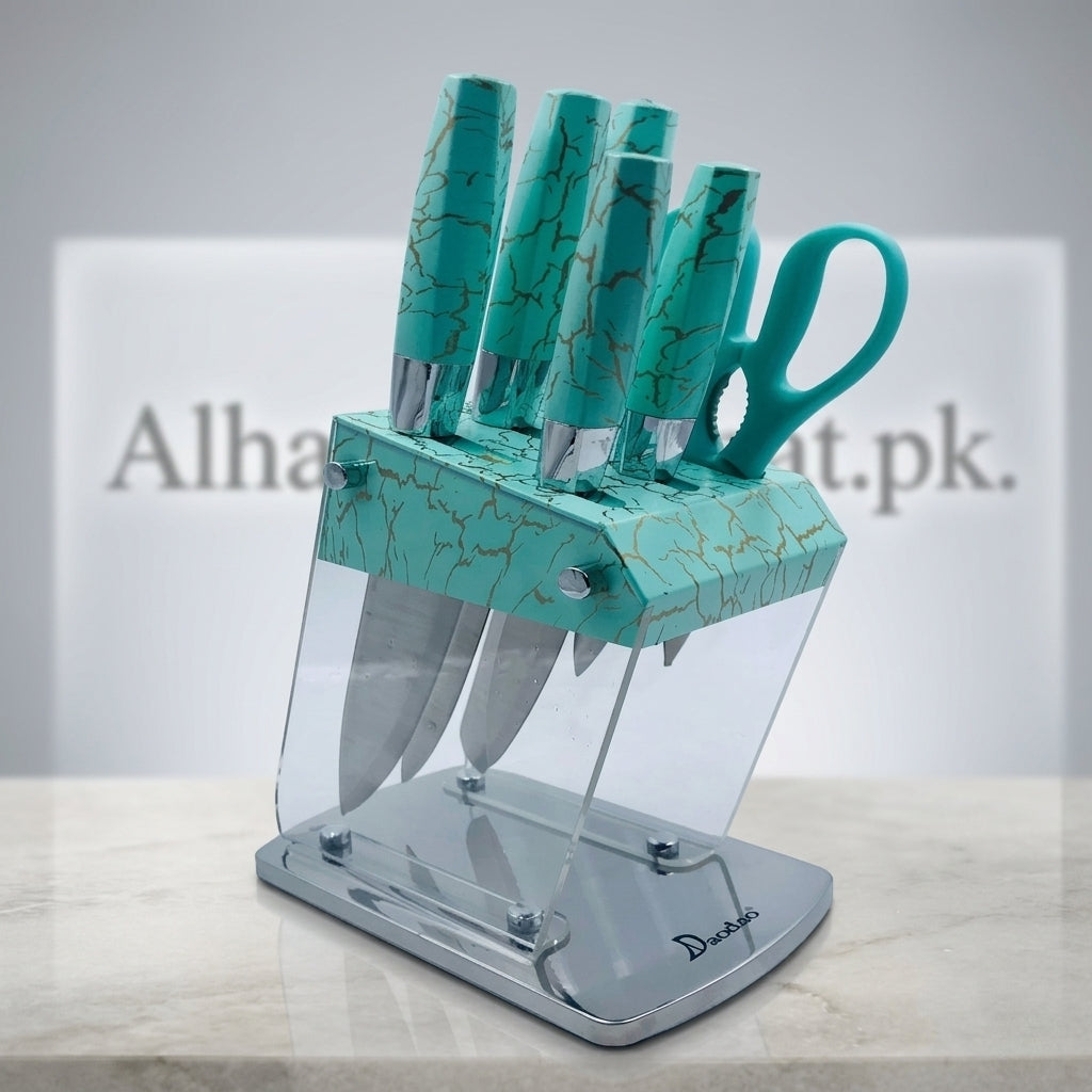 Marble Design Kitchen Knife Set - Green