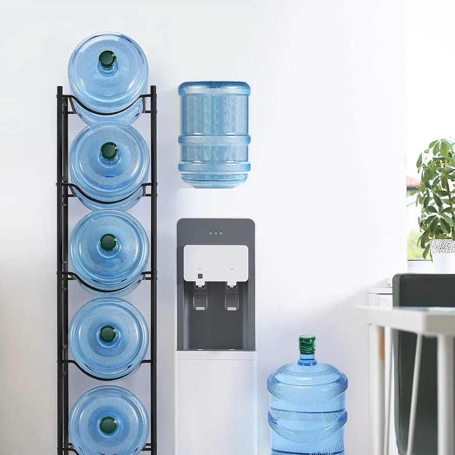 5-Tier Vertical Water Bottle Organizer - Sturdy Metal Design for 5-Gallon
