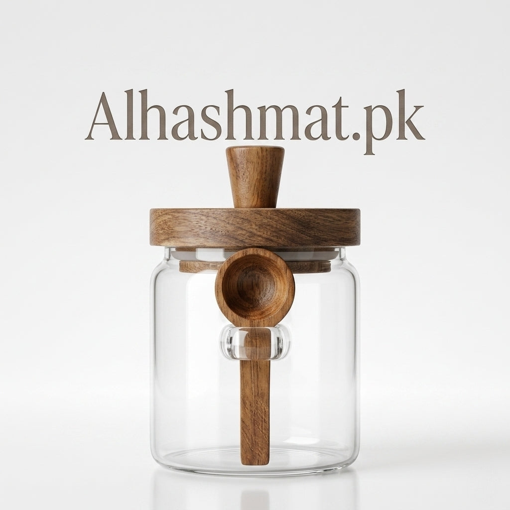 Wooden Knob Glass Jar With Spoon