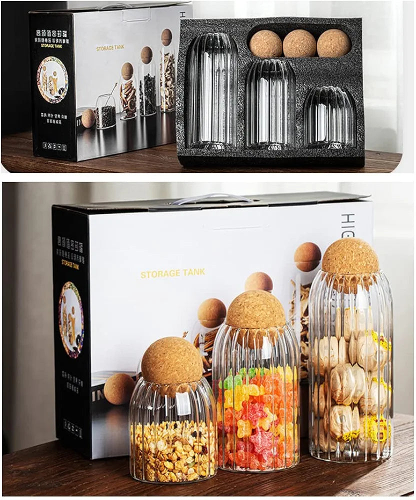 Transparent Multi Purpose Vertical Texture Jars With Airtight Cork Lid Ball.