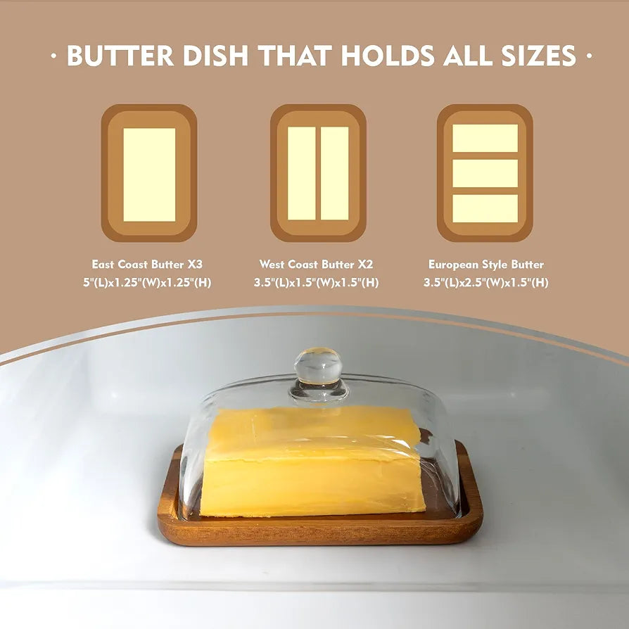 Premium Glass Material Butter Dish With Bamboo Tray