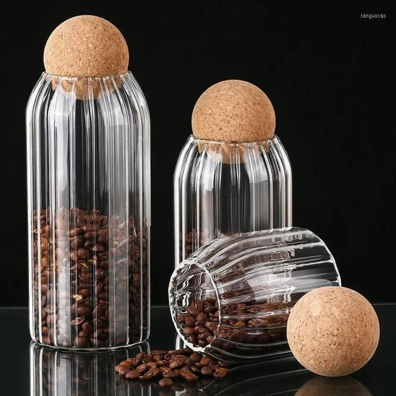 Transparent Multi Purpose Vertical Texture Jars With Airtight Cork Lid Ball.