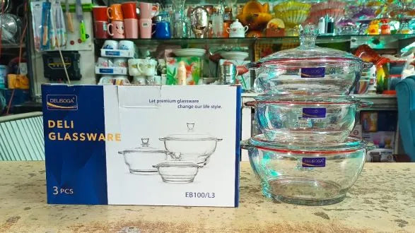 Casserole 3PCS Glass (Donga) Set Of Large,  Medium, & Small