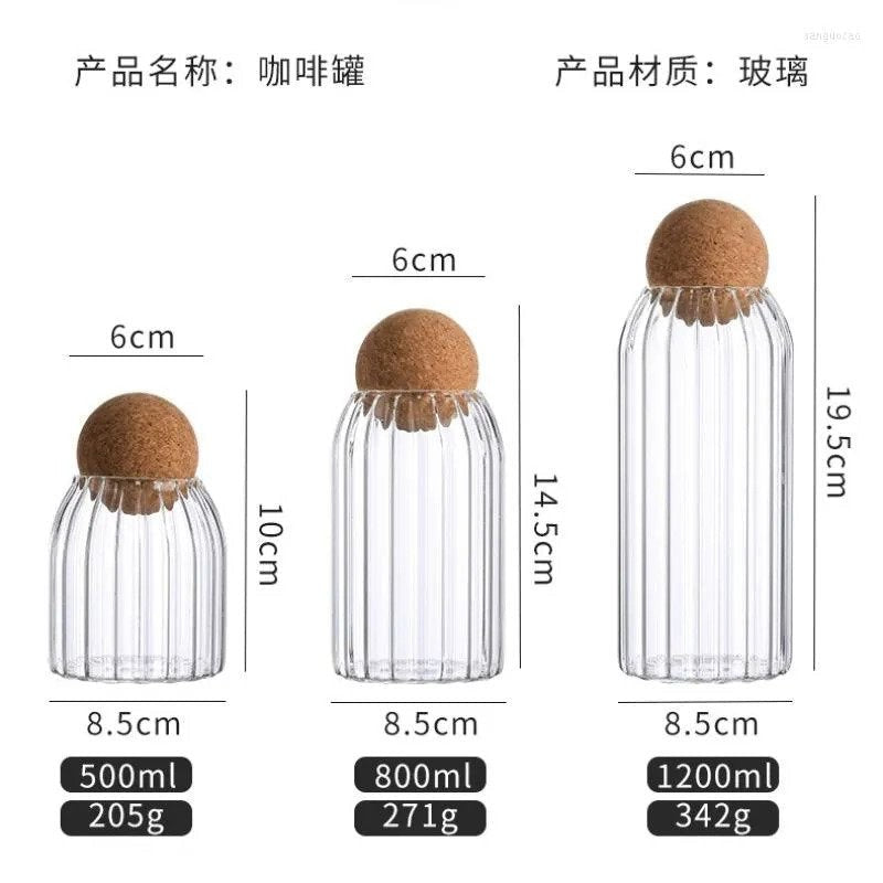 Transparent Multi Purpose Vertical Texture Jars With Airtight Cork Lid Ball.