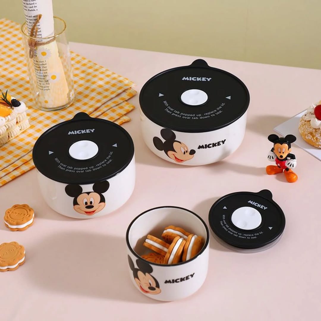 Walt Disney Mickey and Friends Original 3 PCS Ceramic Food Storage Bowls