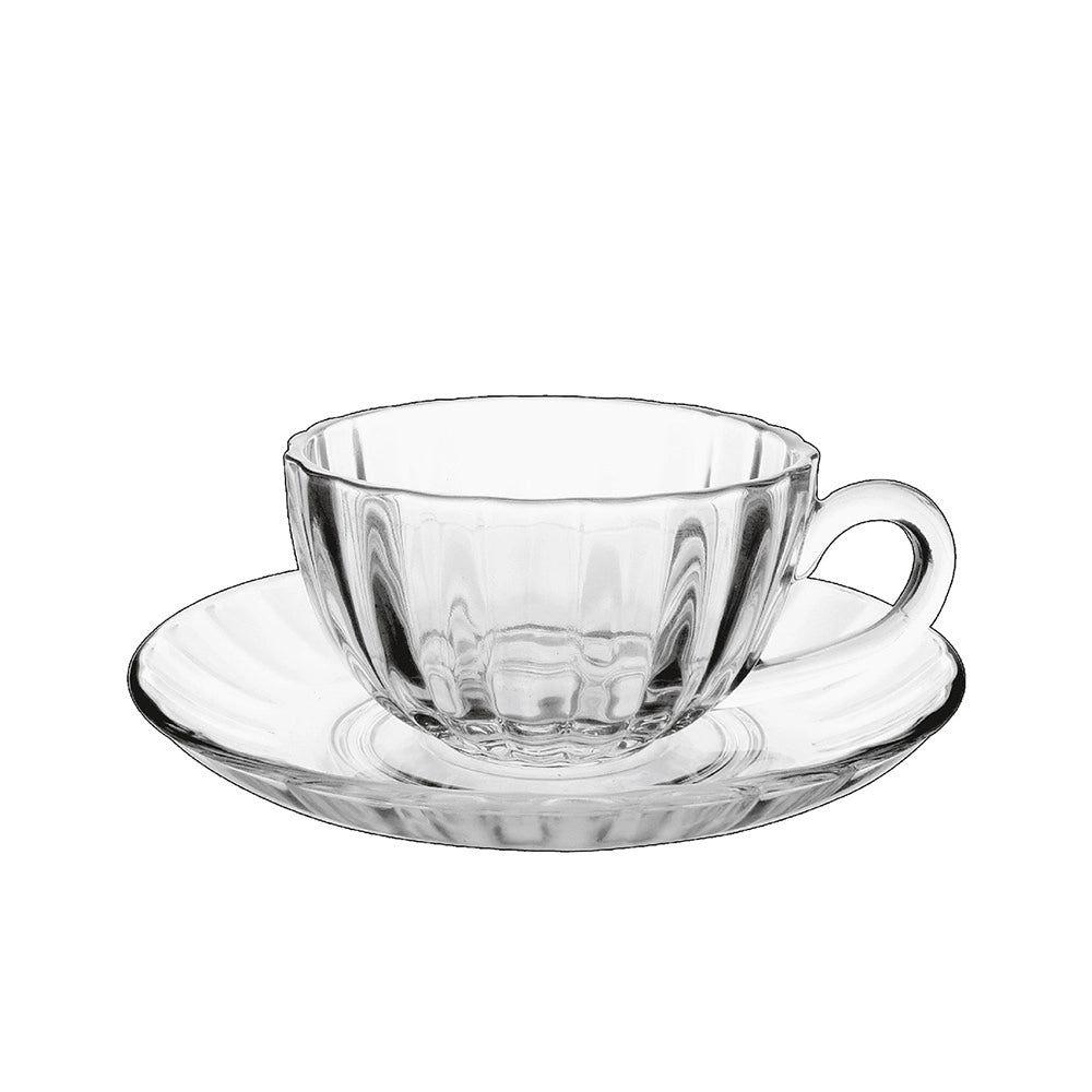 Textured Transparent Tea Cup Set of 12 Pieces With Saucer Plate