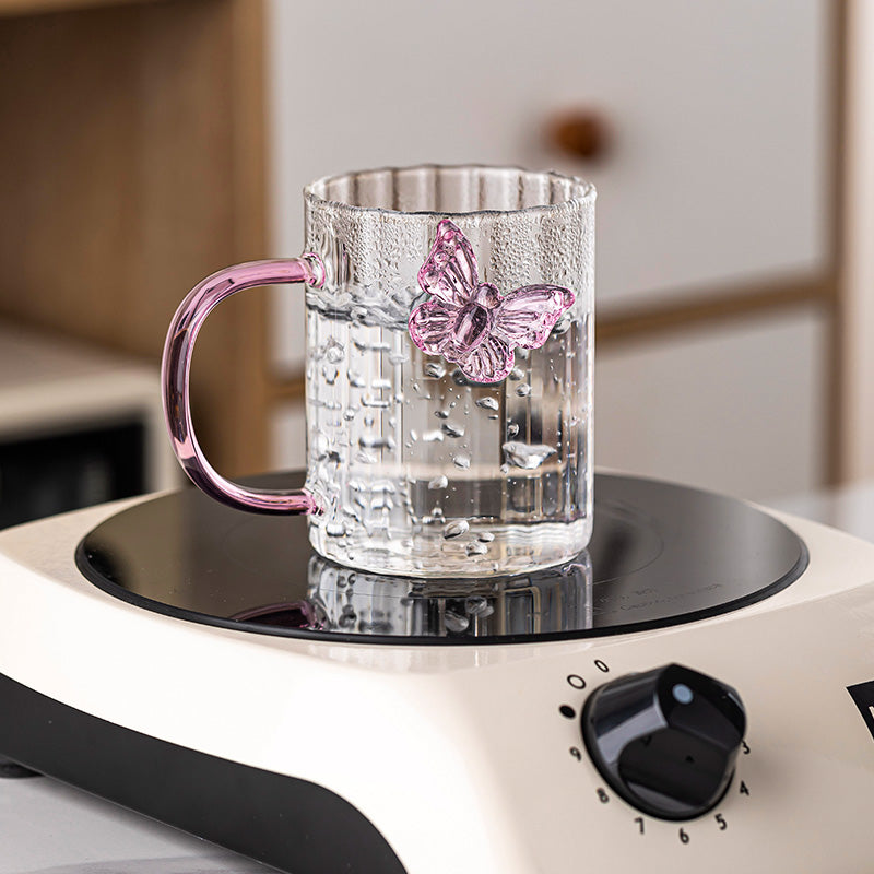 High Borosilicate 3D Butterfly Striped Glass Coffee, Milk, Tea, Water Cup