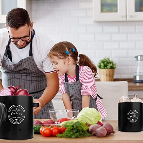 Premium Metal Set Of (3) Potato Canister (Black)