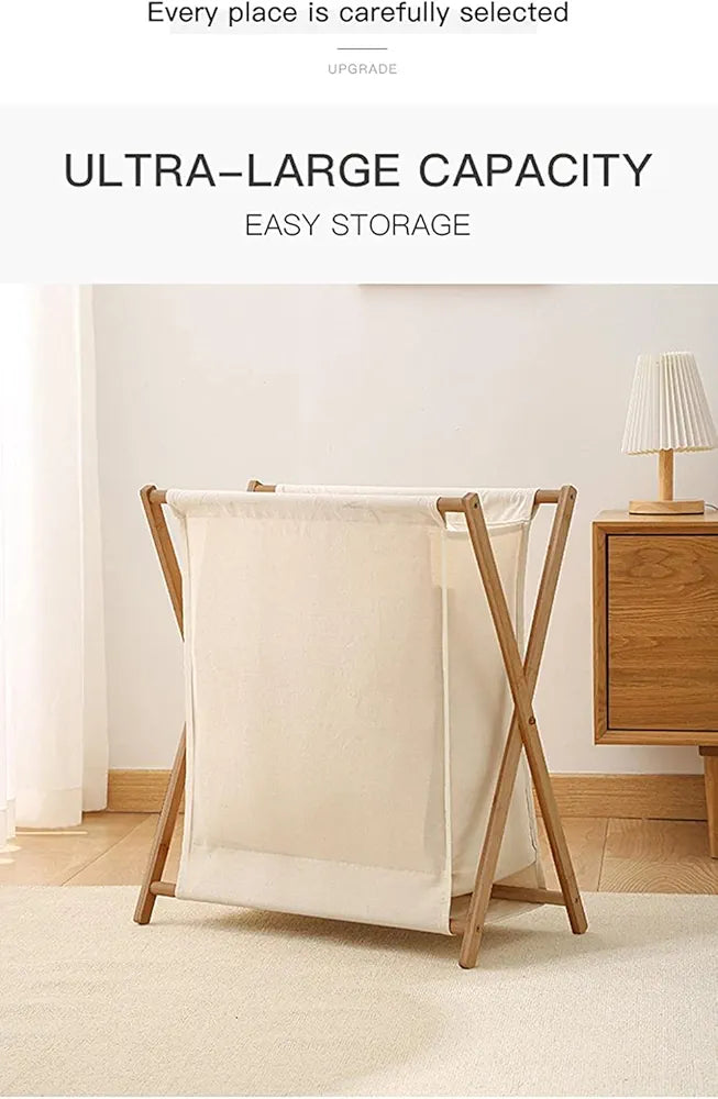 Bamboo X Frame Laundry Hamper - Beige