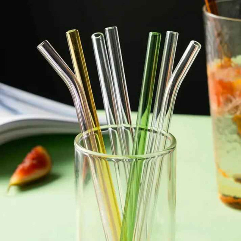 Set of 6 - Transparent Reusable Glass Straws With Cleaning Brush, Glass Drinking Straws - Clear Glass Straws