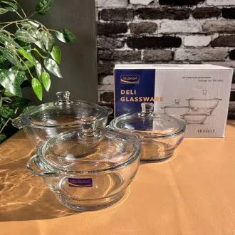 Casserole 3PCS Glass (Donga) Set Of Large,  Medium, & Small