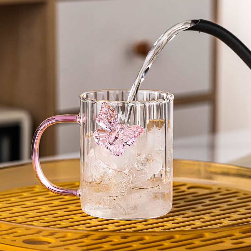 High Borosilicate 3D Butterfly Striped Glass Coffee, Milk, Tea, Water Cup
