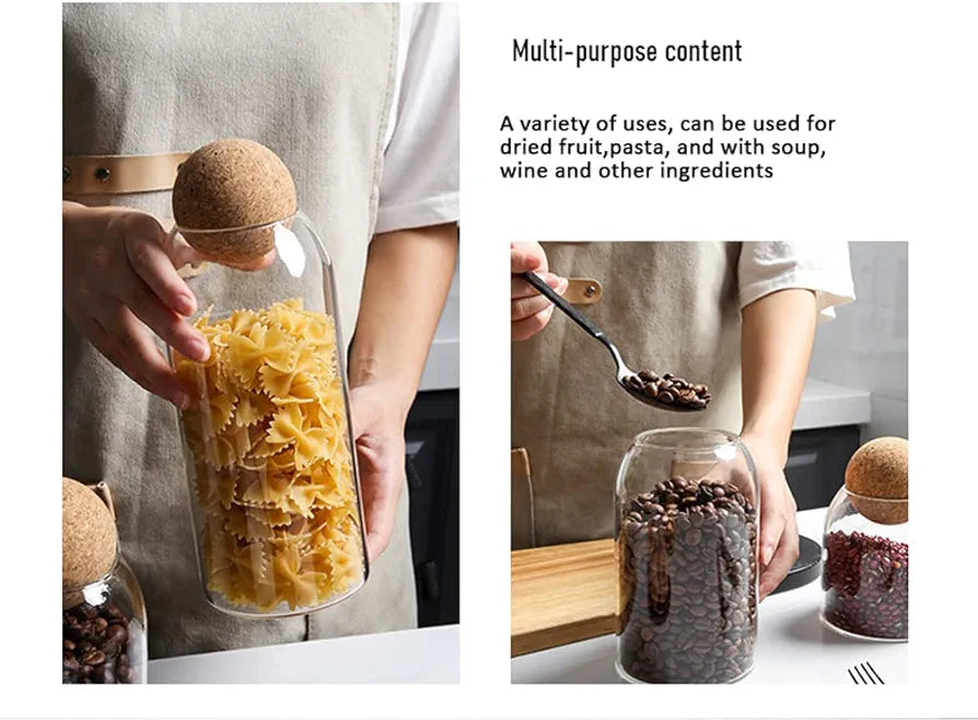 Transparent Multi Purpose Jars With Airtight Cork Lid Ball.