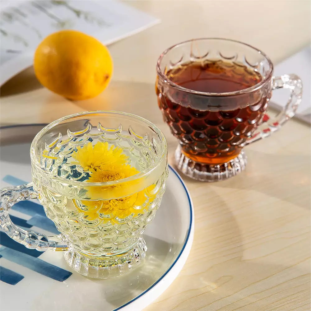 Textured Glass Set Of 6 Pieces Tea, Coffee Cup/Mug 210ML