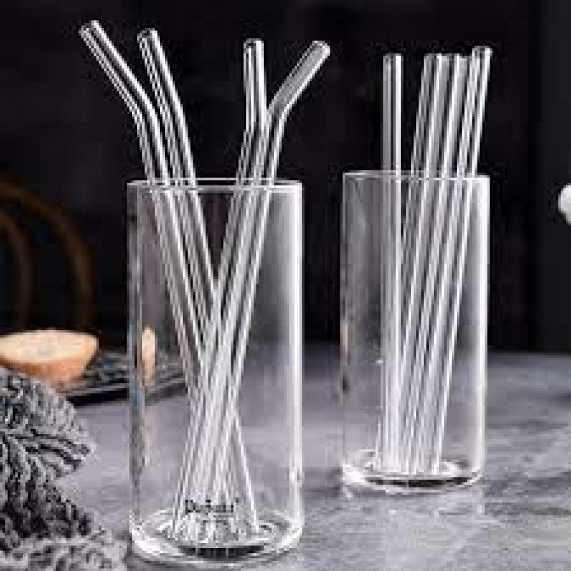 Set of 6 - Transparent Reusable Glass Straws With Cleaning Brush, Glass Drinking Straws - Clear Glass Straws