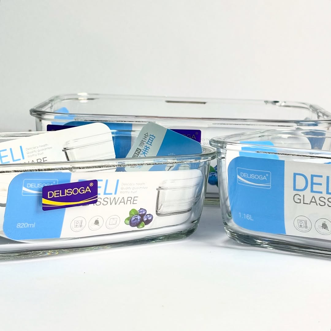 Transparent Glass 3PCS Dish Set Large 1900ML Medium 1160ML Small 820ML