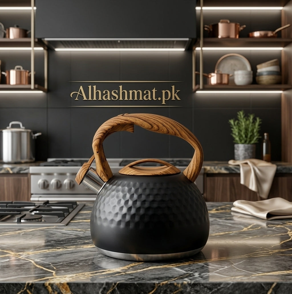 Whistle Kettle With Wooden Handle Triple Bottom By Haus Roland, Stainless Steel Teapot for Stovetop 3liter