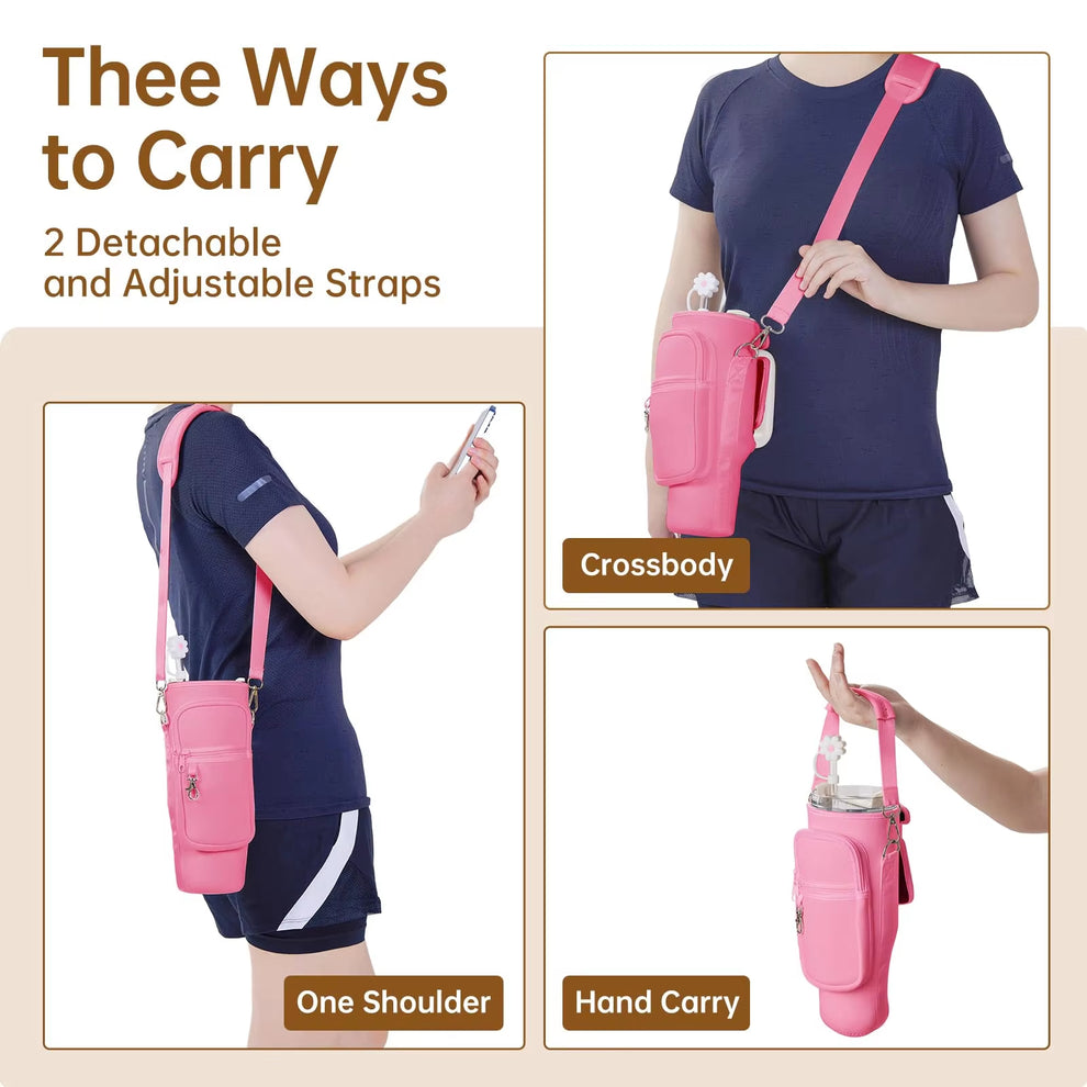 Water Bottle Carrier Bag for Stanley 40oz Tumbler with Phone Pocket And Adjustable Strap