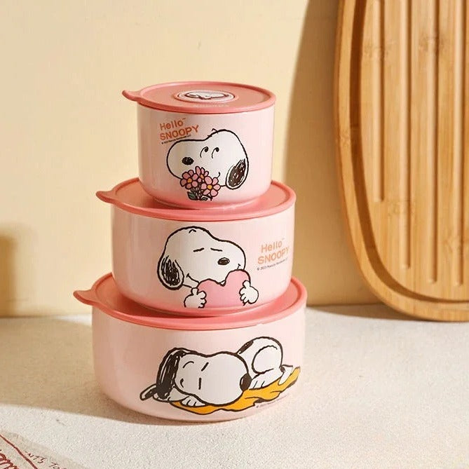 Hello Snoopy Food Storage Ceramic Bowl Set Of 3 PCS