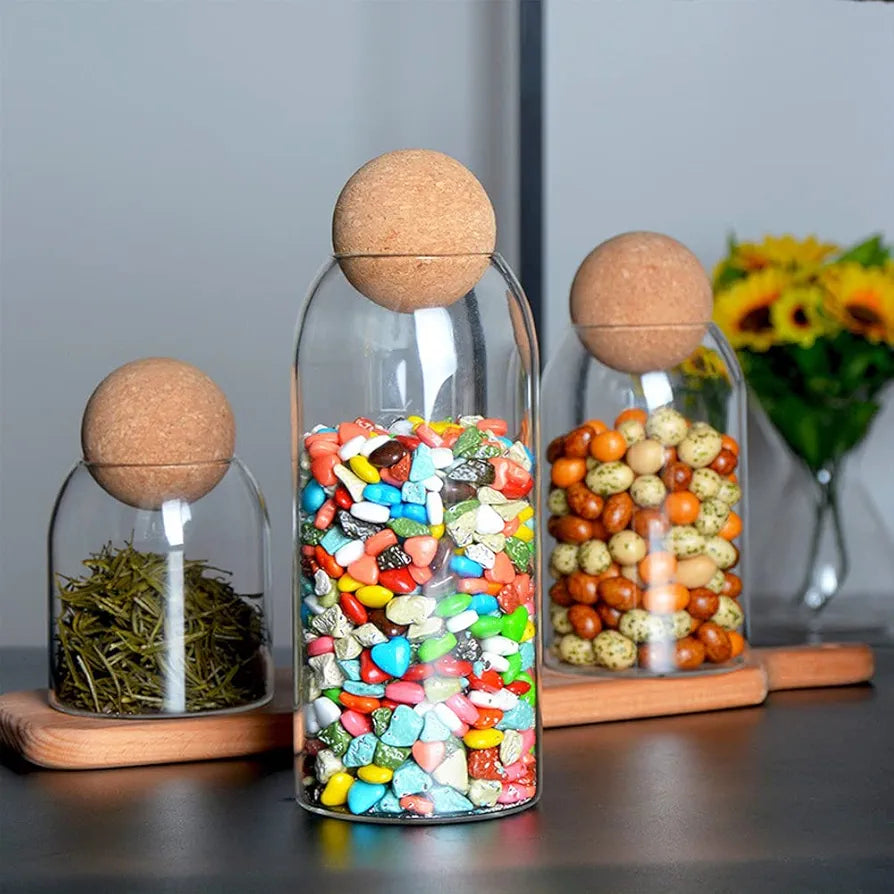 Transparent Multi Purpose Jars With Airtight Cork Lid Ball.