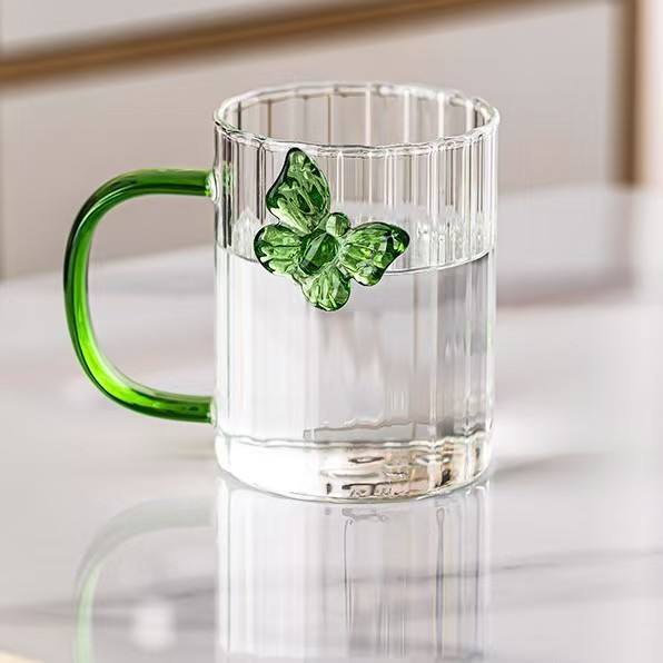 High Borosilicate 3D Butterfly Striped Glass Coffee, Milk, Tea, Water Cup