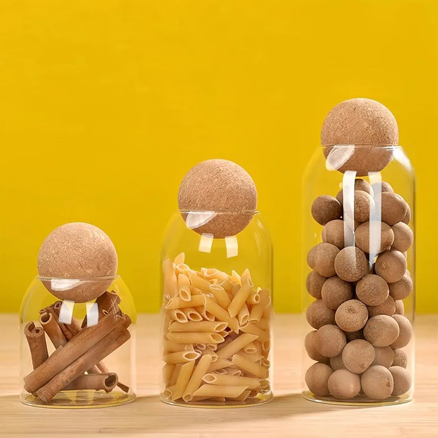 Transparent Multi Purpose Jars With Airtight Cork Lid Ball.