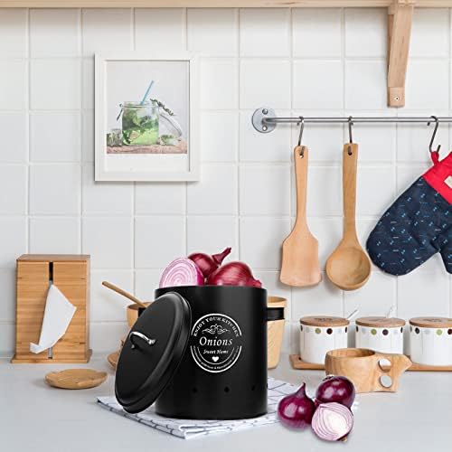 Premium Metal Set Of (3) Potato Canister (Black)