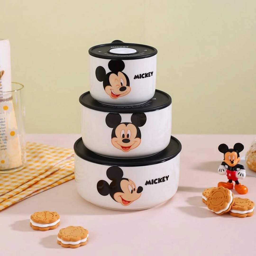 Walt Disney Mickey and Friends Original 3 PCS Ceramic Food Storage Bowls