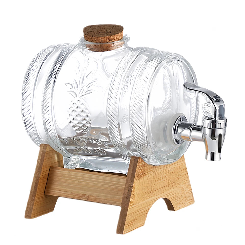 Barrel Shape Glass Juice, Water, Cocktails & Any Other Beverage Dispenser with Bamboo Stand (Available in 3 Liters 5 Liters & 8 Liters)