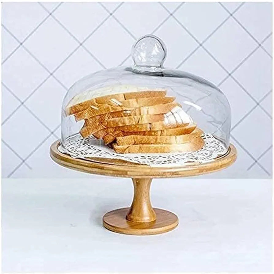 Wooden cake stands with a Glass dome