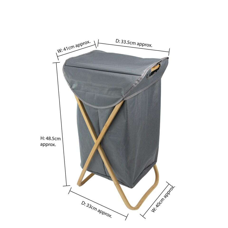 Foldable Bamboo Laundry Hamper with Lid - Grey Fabric Bin