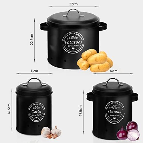 Premium Metal Set Of (3) Potato Canister (Black)