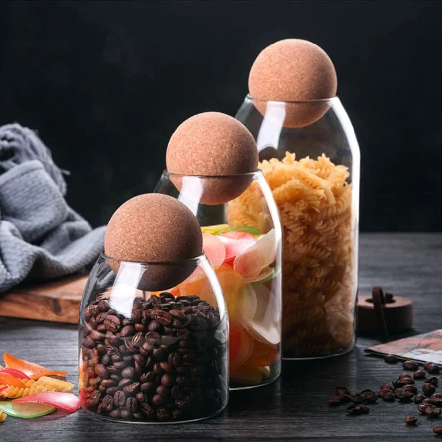 Transparent Multi Purpose Jars With Airtight Cork Lid Ball.