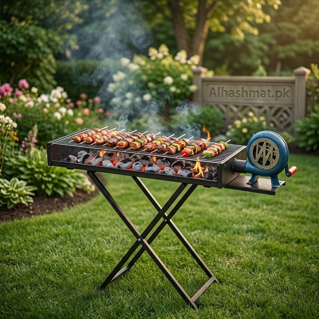 Outdoor BBQ Grill With Manual Blower
