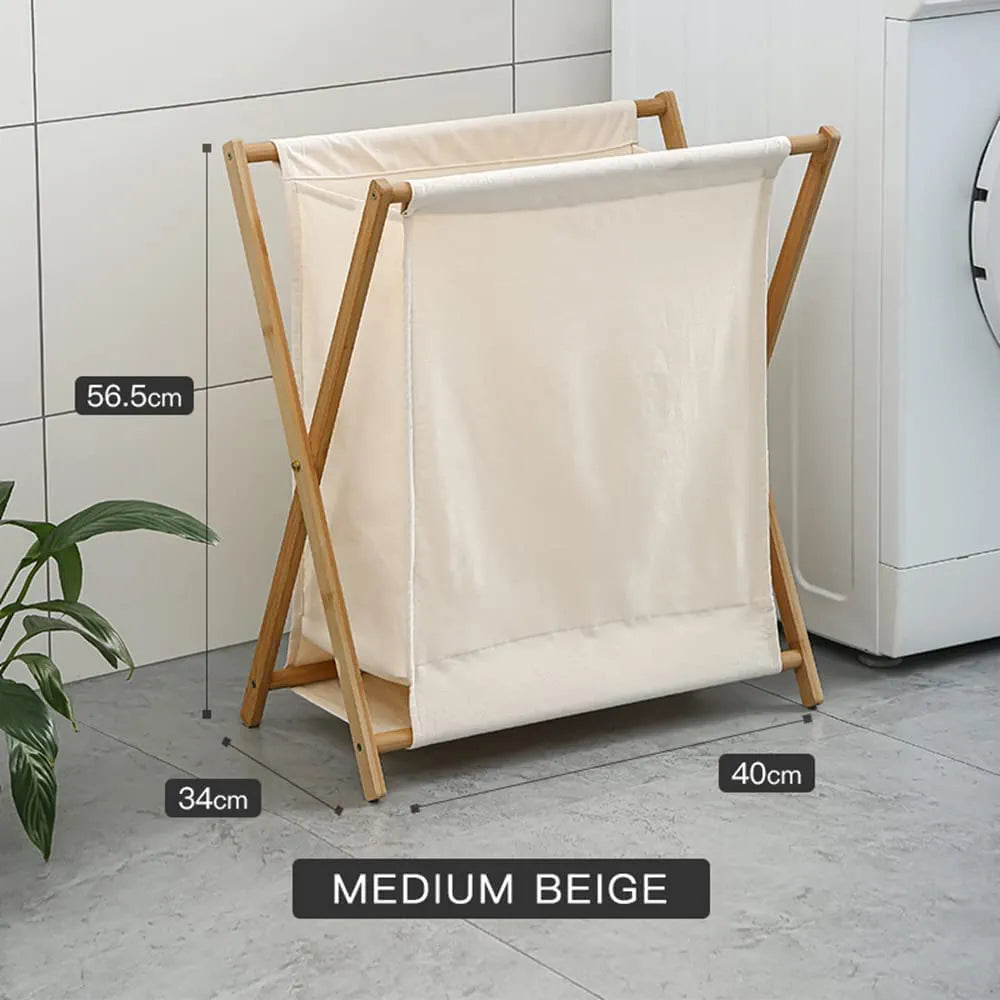 Bamboo X Frame Laundry Hamper - Beige