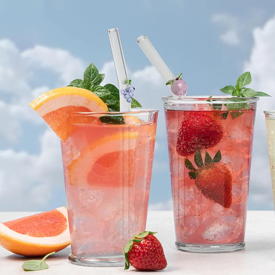 Mix Fruit & Vegetables Reusable 6 PCS Glass Straws With Cleaning Brush