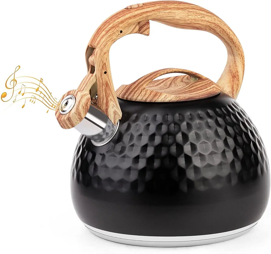 Whistle Kettle With Wooden Handle Triple Bottom By Haus Roland, Stainless Steel Teapot for Stovetop 3liter
