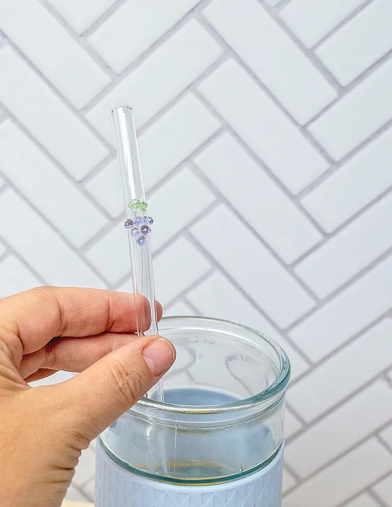Mix Fruit & Vegetables Reusable 6 PCS Glass Straws With Cleaning Brush