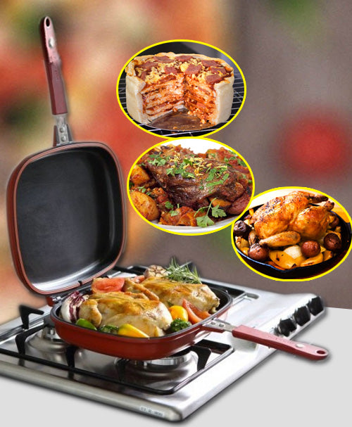 Dessini Double Grill Pan 36cm With Extra Rubber Seal and Magnetic Lock System