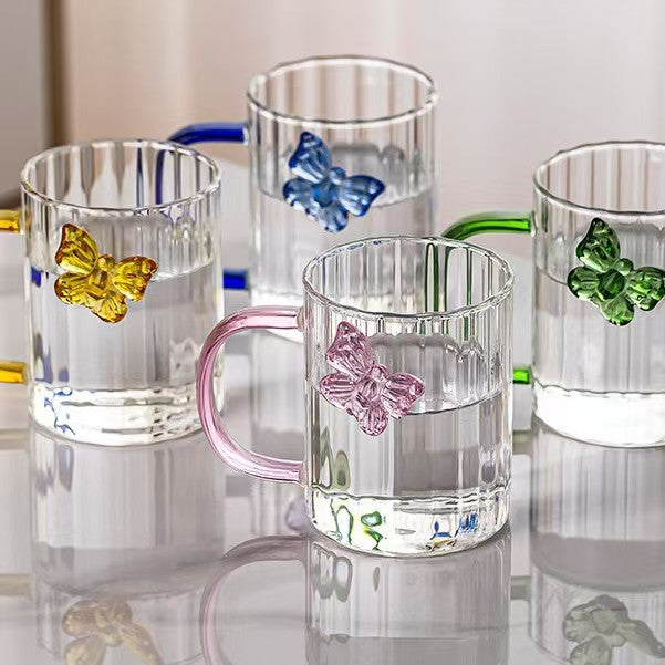 High Borosilicate 3D Butterfly Striped Glass Coffee, Milk, Tea, Water Cup