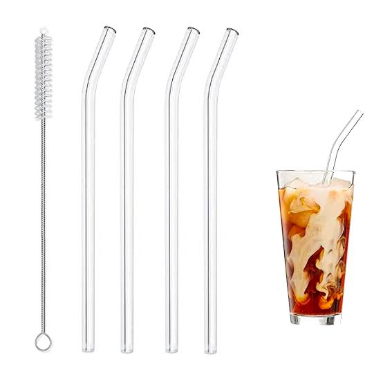 Set of 6 - Transparent Reusable Glass Straws With Cleaning Brush, Glass Drinking Straws - Clear Glass Straws