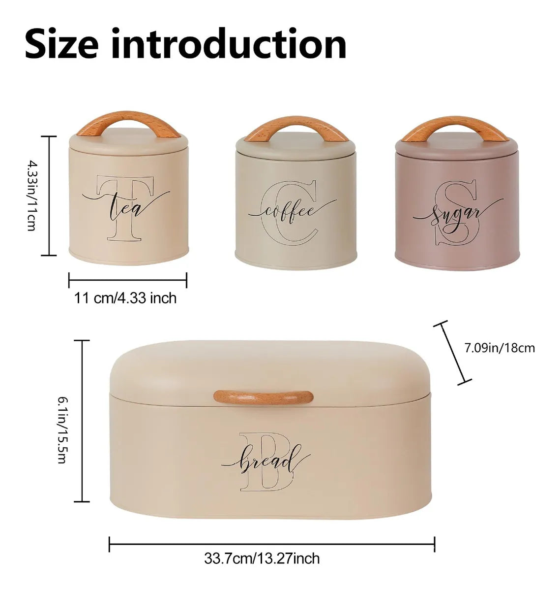 4 Pieces Tea, Coffee, Sugar Jars With Bread Box