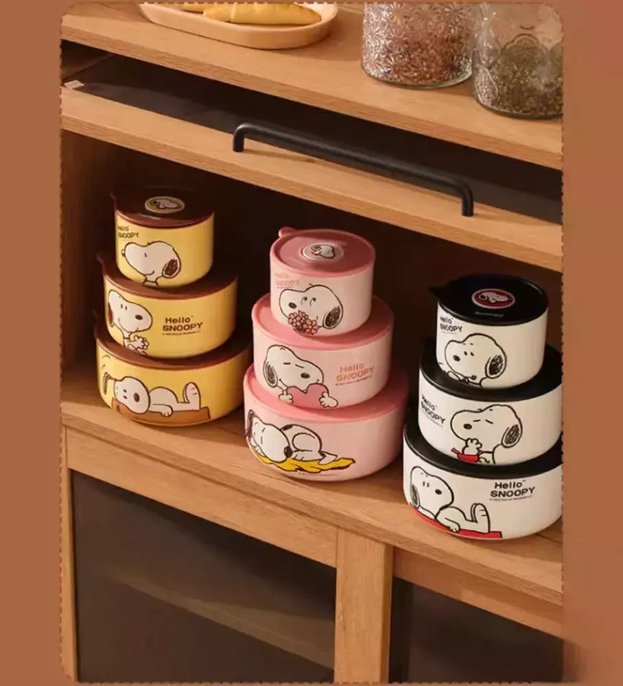 Hello Snoopy Food Storage Ceramic Bowl Set Of 3 PCS