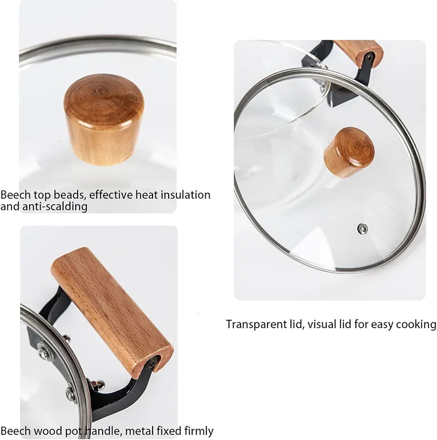 Heat-Resistant Borosilicate Glass Cooking Pot With Wooden Handles